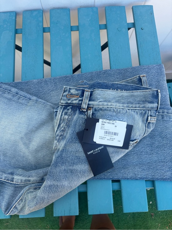 Saint Laurent Denim - Saint Laurent women’s Light Blue Washed Slim Straight Jeans